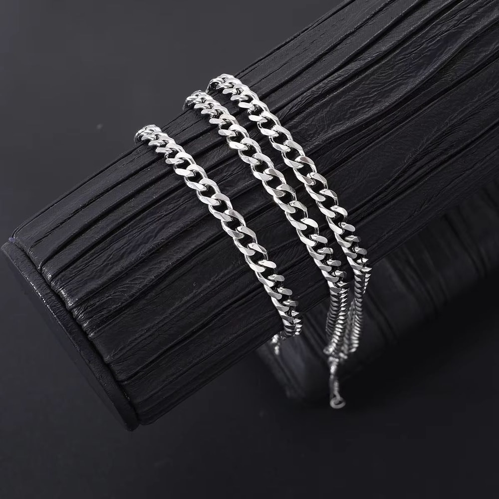 2pcs Mens Cuban Chain Necklace And Bracelet Silver Color Chunky Chain Set In Stainless Steel 1