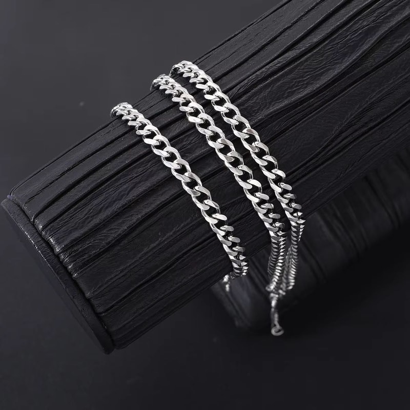 2pcs Mens Cuban Chain Necklace And Bracelet Silver Color Chunky Chain Set In Stainless Steel 1