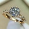 Huitan Classic 6 Claw Cubic Zirconia Ring Luxury Gold Color Gold Engagement Ring Wedding Band For 3