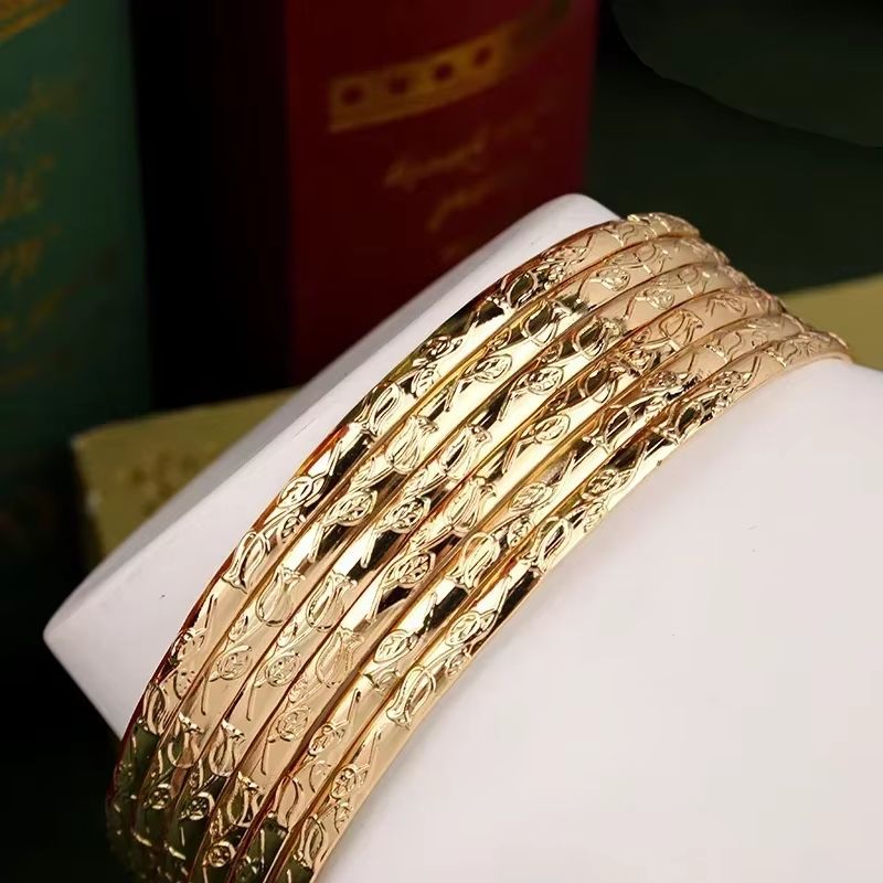Herseygold Slim Gold Bangle Bracelet Set Carved Flower Layered Cuff For Brides Everyday Elegance 1