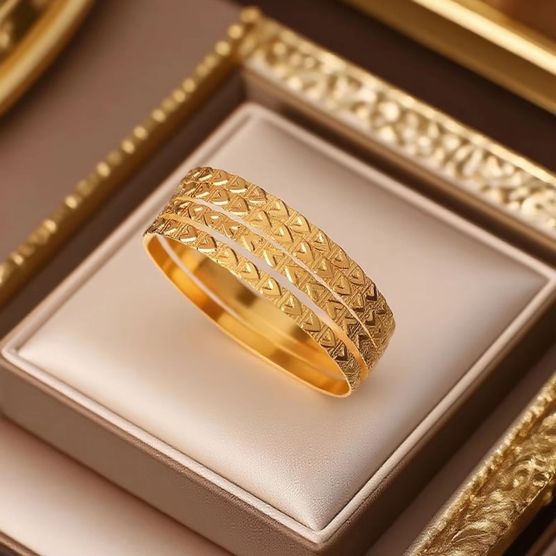 Herseygold Slim Gold Bangle Bracelet Set Carved Flower Layered Cuff For Brides Everyday Elegance 7