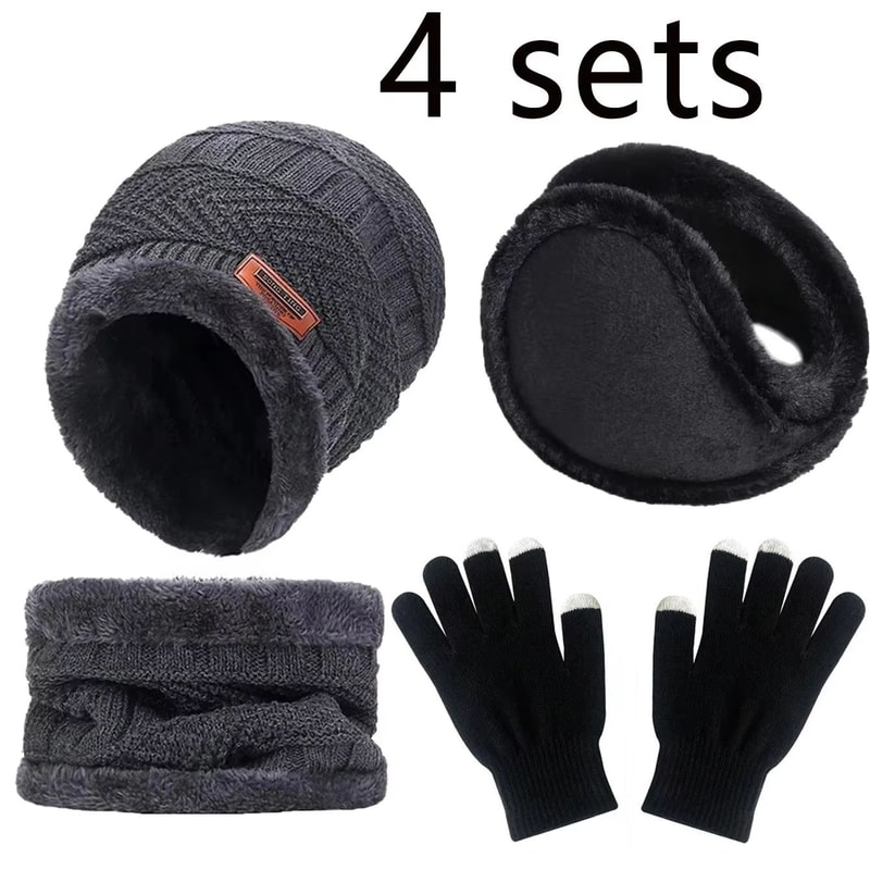 4pcs Velvet Winter Hat And Scarf Set With Warm Beanie And Gloves Unisex Neck Warmer Outdoor Cold W 9