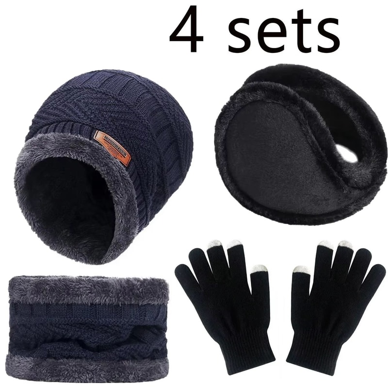 4pcs Velvet Winter Hat And Scarf Set With Warm Beanie And Gloves Unisex Neck Warmer Outdoor Cold W 10