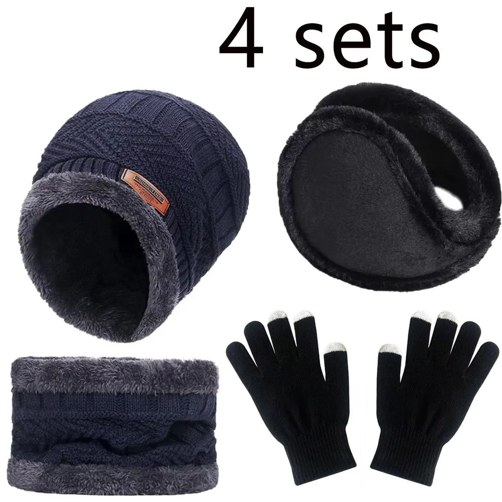 4pcs Velvet Winter Hat And Scarf Set With Warm Beanie And Gloves Unisex Neck Warmer Outdoor Cold W 4