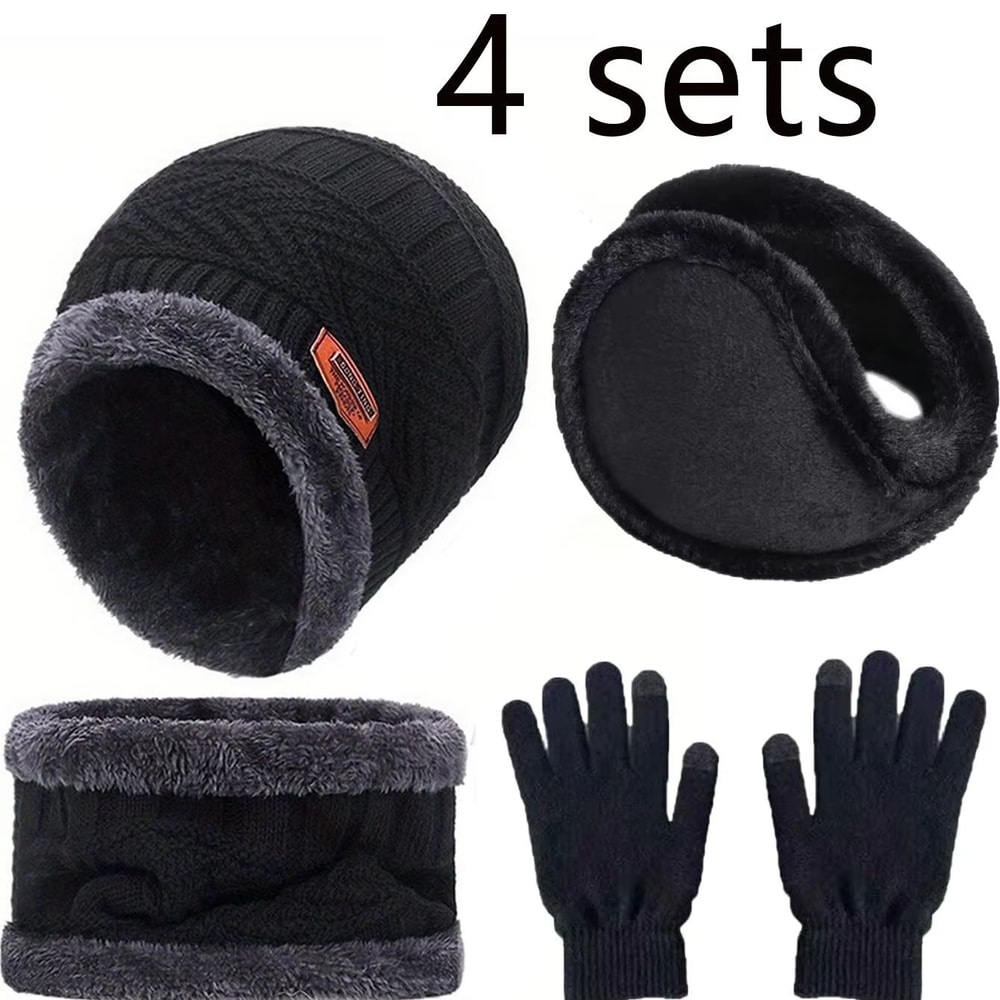 4pcs Velvet Winter Hat And Scarf Set With Warm Beanie And Gloves Unisex Neck Warmer Outdoor Cold W 8