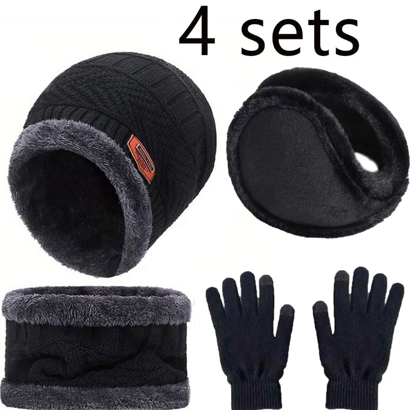 4pcs Velvet Winter Hat And Scarf Set With Warm Beanie And Gloves Unisex Neck Warmer Outdoor Cold W 8