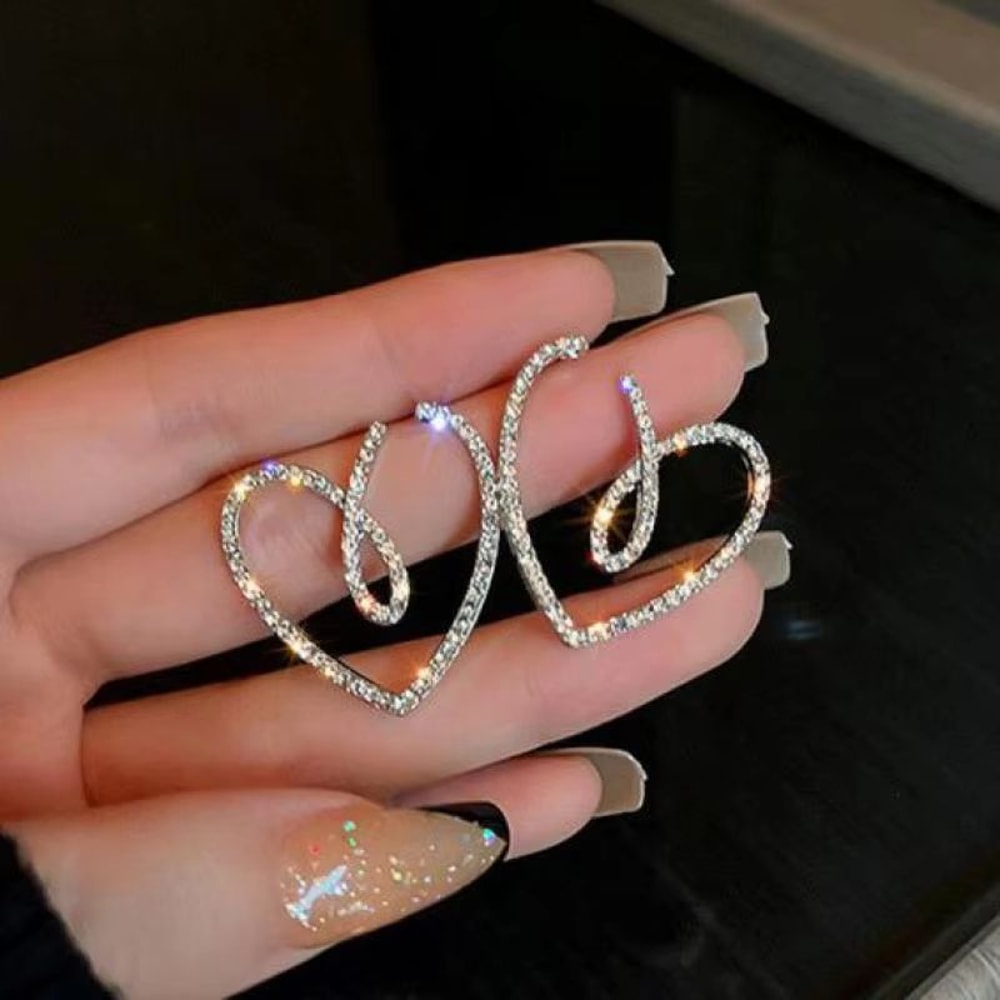 Korean Fashion Crystal Heart Zircon Earrings For Women 925 Silver Needle 2