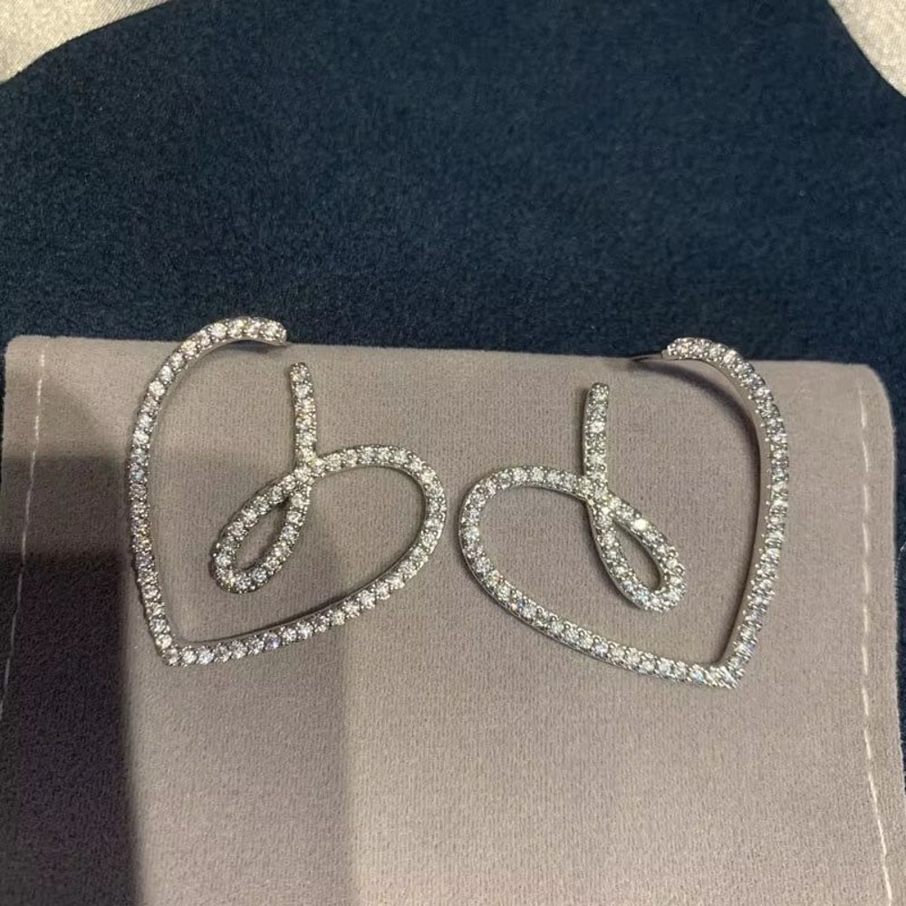 Korean Fashion Crystal Heart Zircon Earrings For Women 925 Silver Needle 3