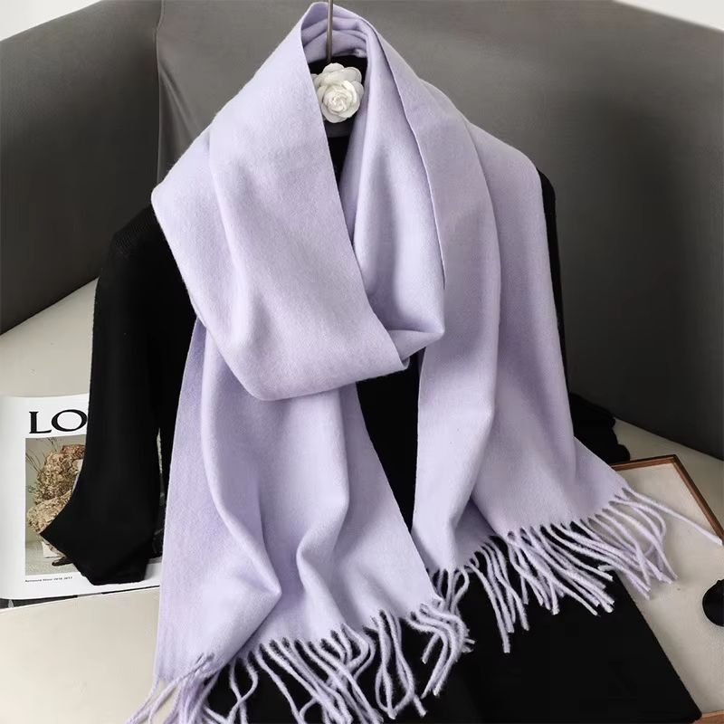 Solid Color Thick Cashmere Feel Winter Scarf With Tassels For Women 3