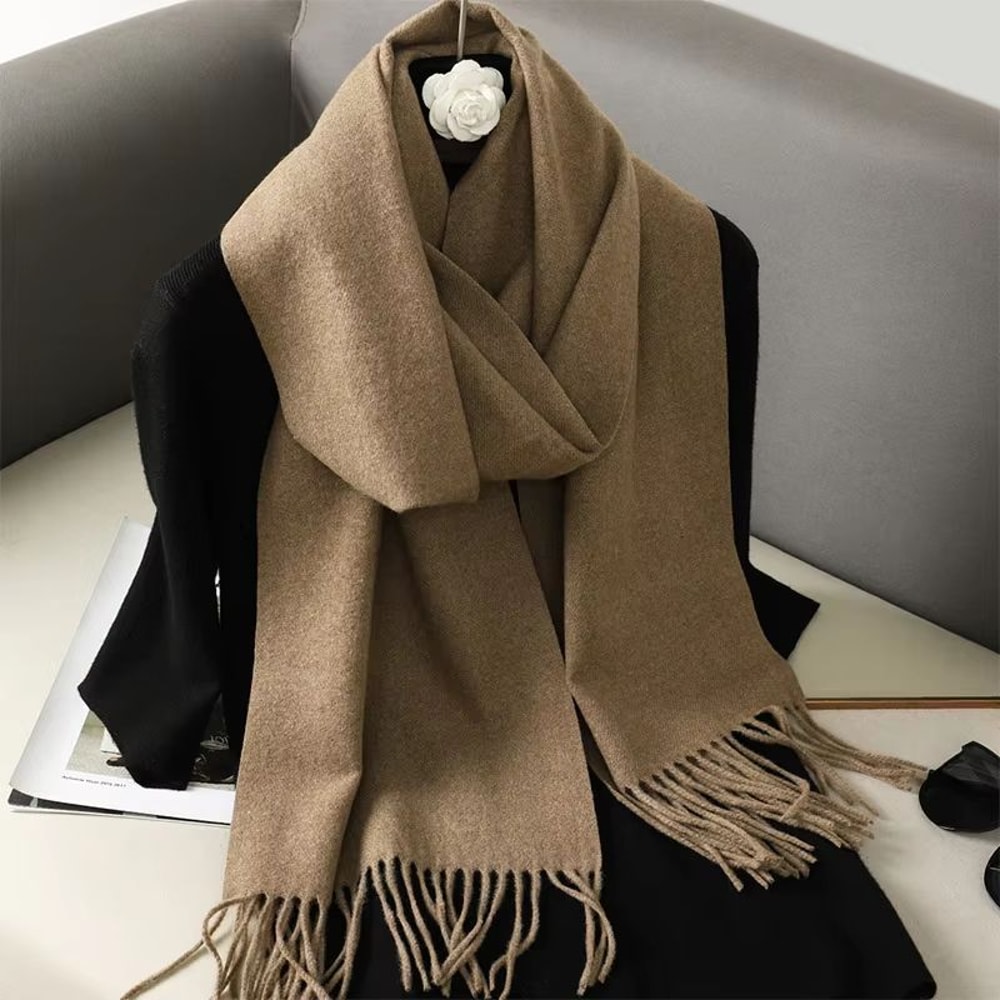 Solid Color Thick Cashmere Feel Winter Scarf With Tassels For Women 13