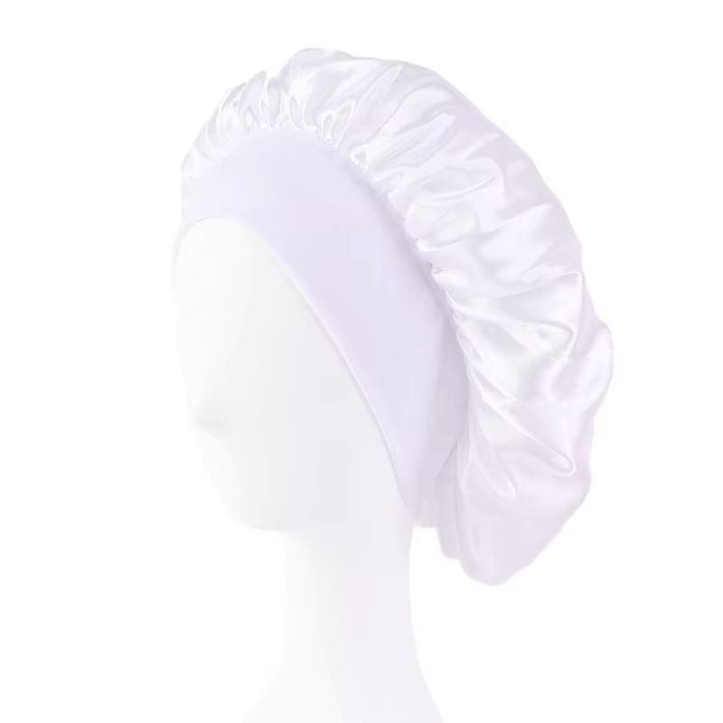 Womens Satin Wide Brim Sleep Bonnet With Elastic Band 0