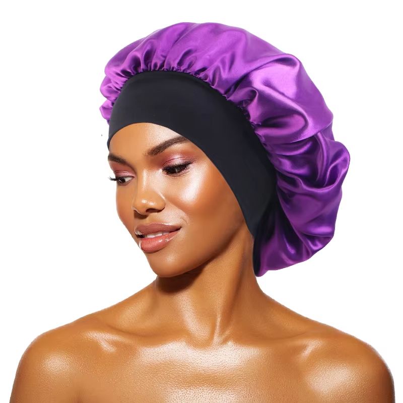 Womens Satin Wide Brim Sleep Bonnet With Elastic Band 1