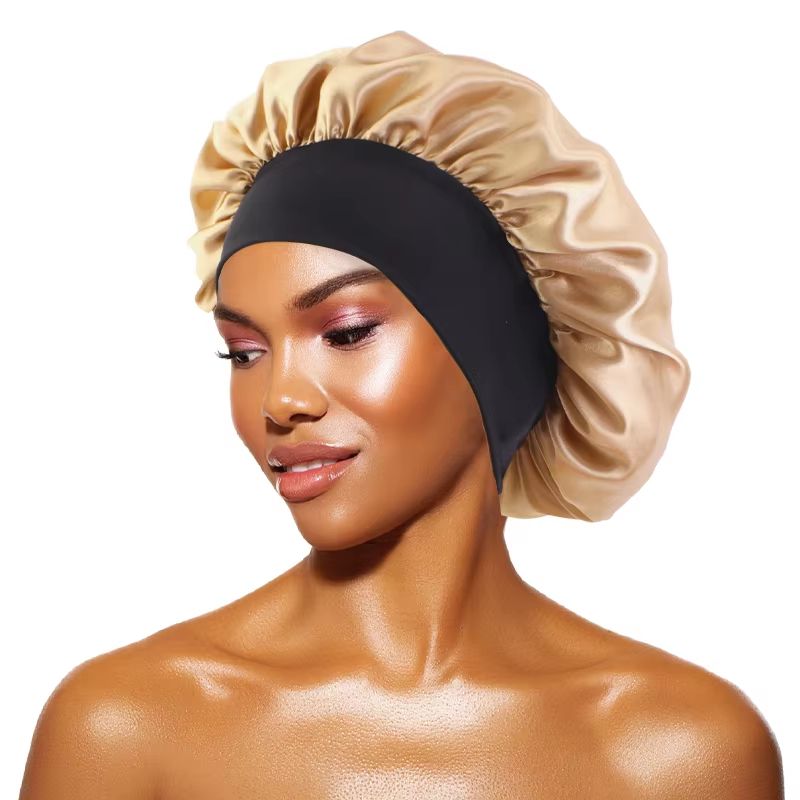 Womens Satin Wide Brim Sleep Bonnet With Elastic Band 11