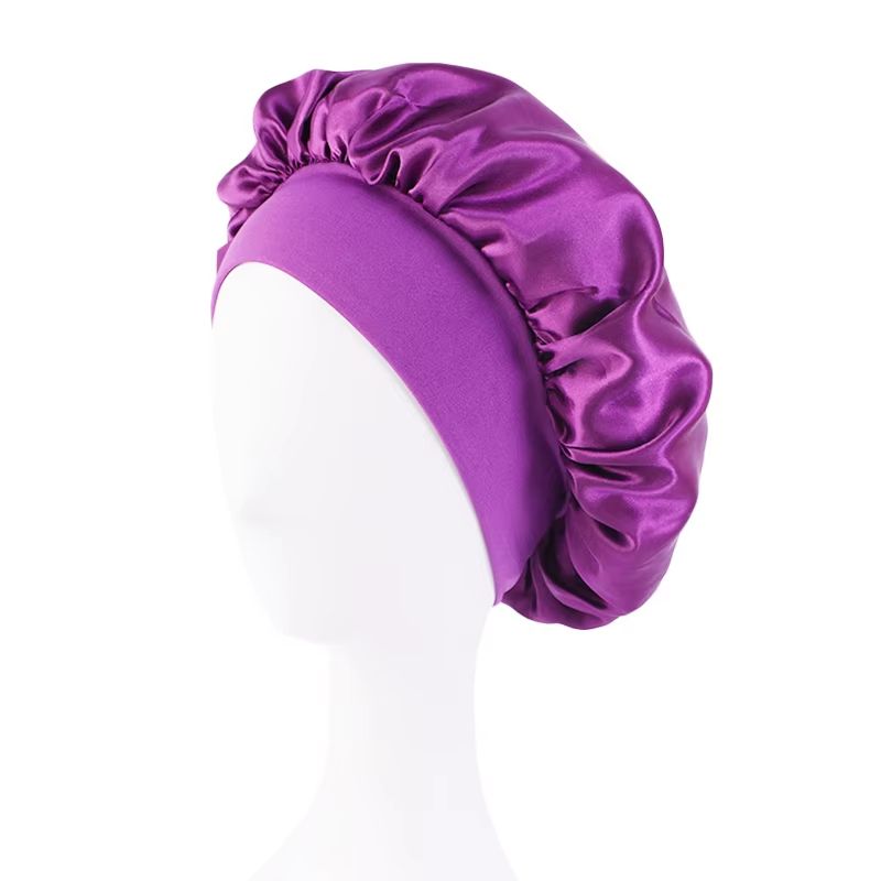 Womens Satin Wide Brim Sleep Bonnet With Elastic Band 12