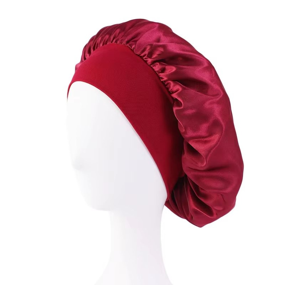 Womens Satin Wide Brim Sleep Bonnet With Elastic Band 17