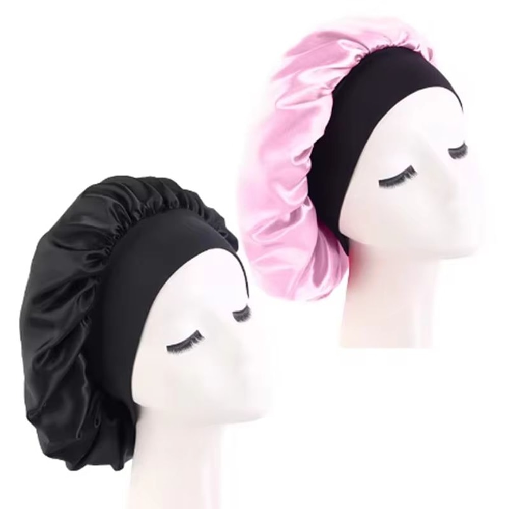 Womens Satin Wide Brim Sleep Bonnet With Elastic Band 19