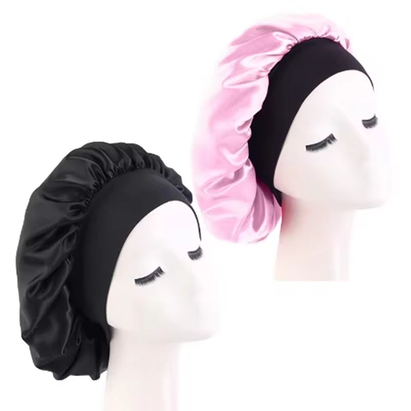 Womens Satin Wide Brim Sleep Bonnet With Elastic Band 19