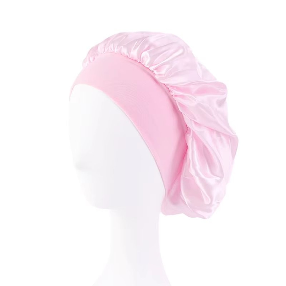 Womens Satin Wide Brim Sleep Bonnet With Elastic Band 5