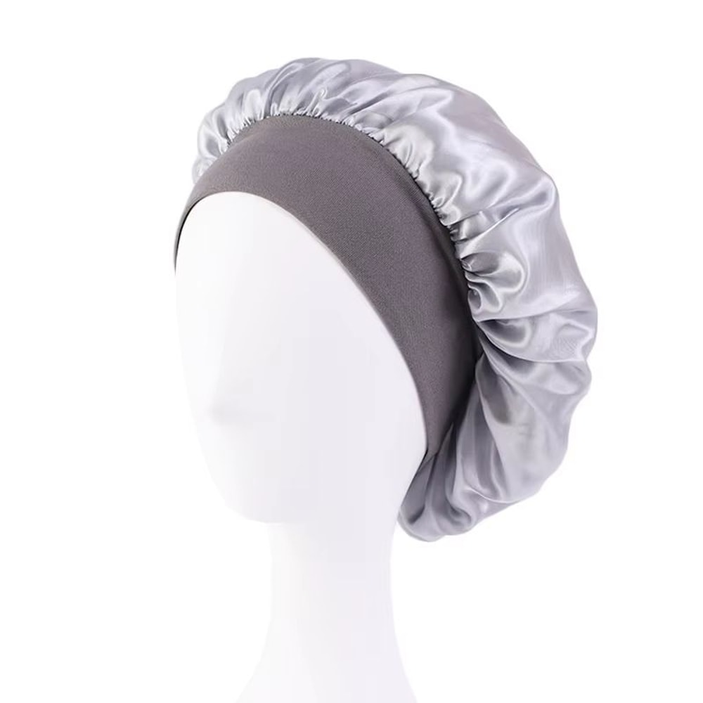 Womens Satin Wide Brim Sleep Bonnet With Elastic Band 7