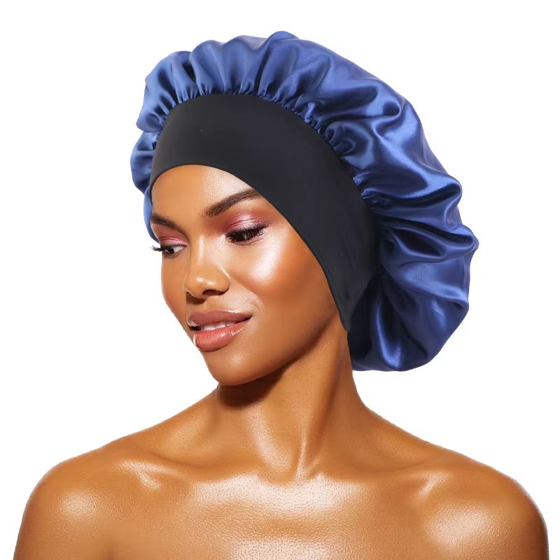 Womens Satin Wide Brim Sleep Bonnet With Elastic Band 26