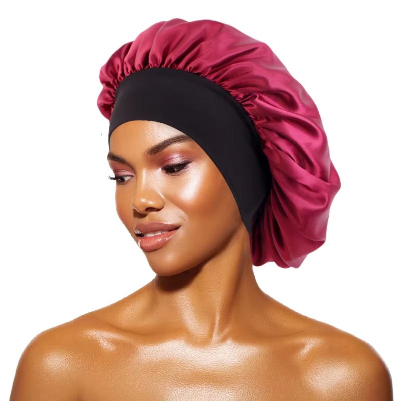 Womens Satin Wide Brim Sleep Bonnet With Elastic Band 27