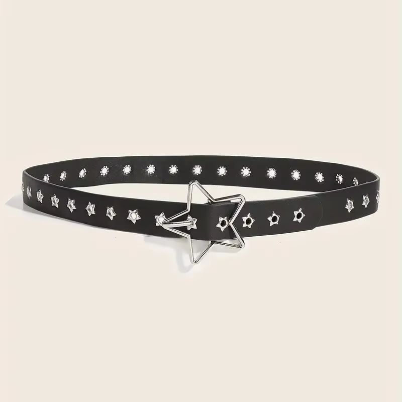 Star Riot Y2K Punk Rivet Belt Black PU Goth Eyelet Belt For Jeans Skirts 3