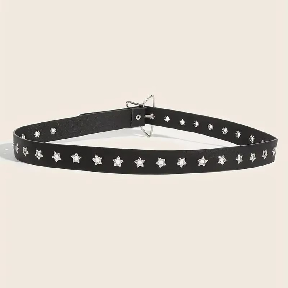 Star Riot Y2K Punk Rivet Belt Black PU Goth Eyelet Belt For Jeans Skirts 4