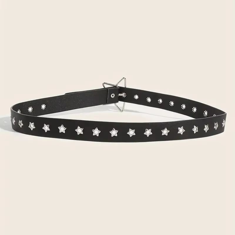 Star Riot Y2K Punk Rivet Belt Black PU Goth Eyelet Belt For Jeans Skirts 4
