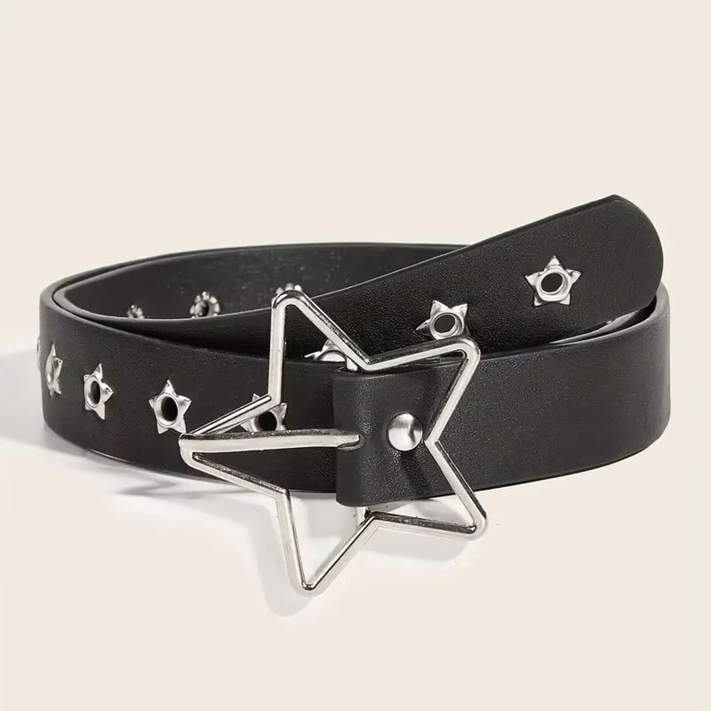 Star Riot Y2K Punk Rivet Belt Black PU Goth Eyelet Belt For Jeans Skirts 6