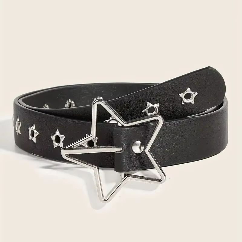 Star Riot Y2K Punk Rivet Belt Black PU Goth Eyelet Belt For Jeans Skirts 6