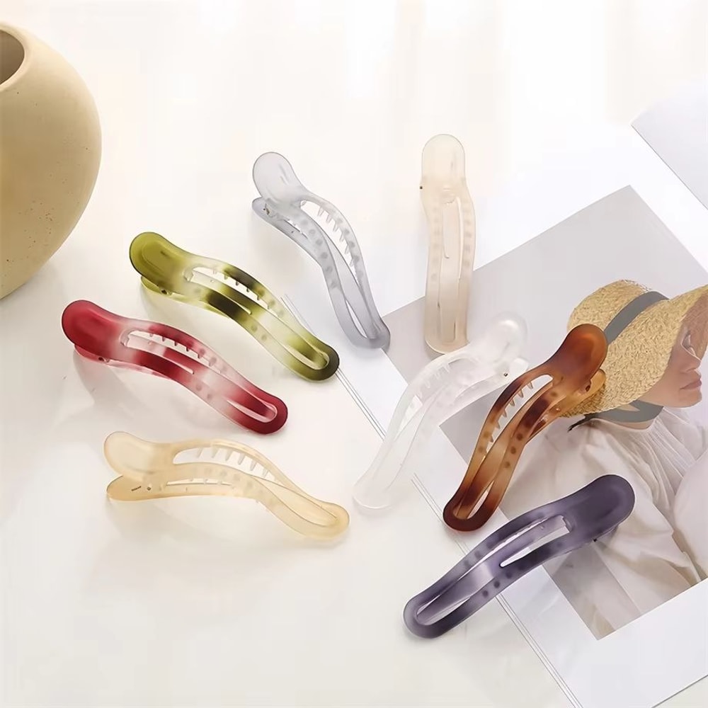 Matte Bow Duckbill Hair Clips Solid Color Acrylic Hair Claws For Women 17