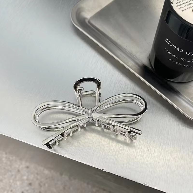 Elegant Bow Metal Hair Claw Clip Gold Silver Geometric Hollow Hairpin For Women 1