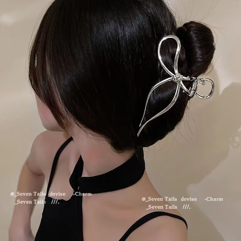 Elegant Bow Metal Hair Claw Clip Gold Silver Geometric Hollow Hairpin For Women 3