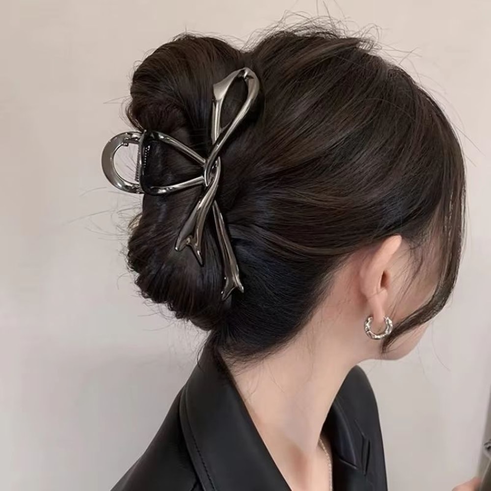 Elegant Bow Metal Hair Claw Clip Gold Silver Geometric Hollow Hairpin For Women 5