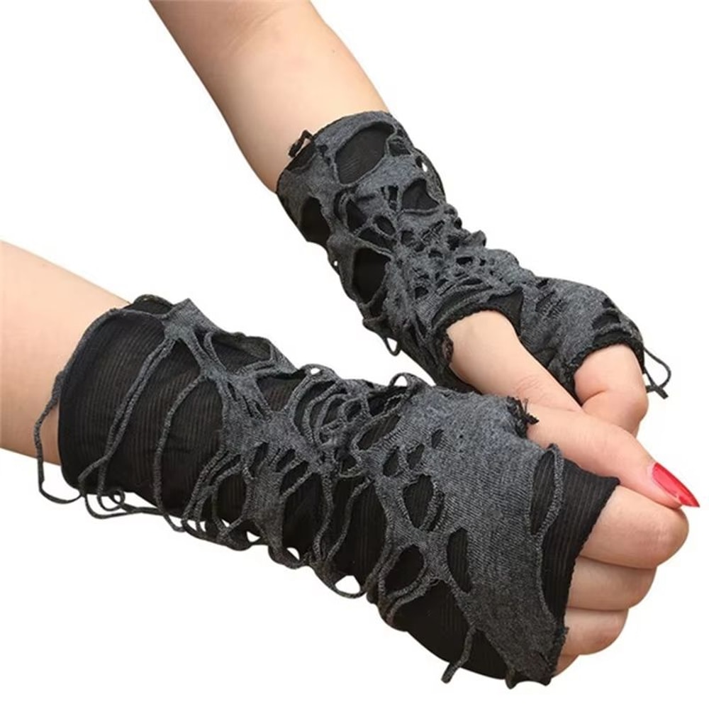 Midnight Edge Gothic Black Gloves Unisex Fingerless Long Club Cosplay Mitts 0