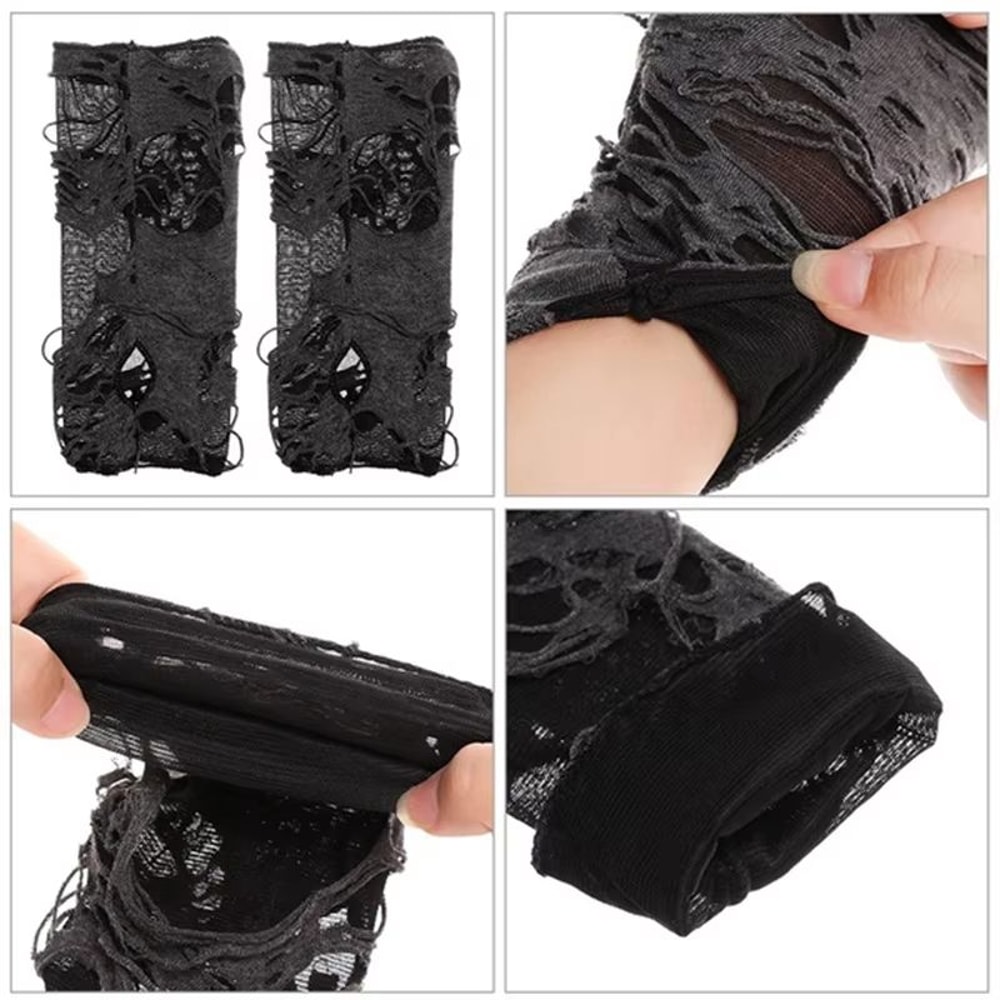 Midnight Edge Gothic Black Gloves Unisex Fingerless Long Club Cosplay Mitts 1