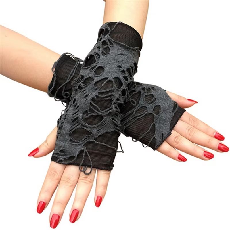 Midnight Edge Gothic Black Gloves Unisex Fingerless Long Club Cosplay Mitts 3