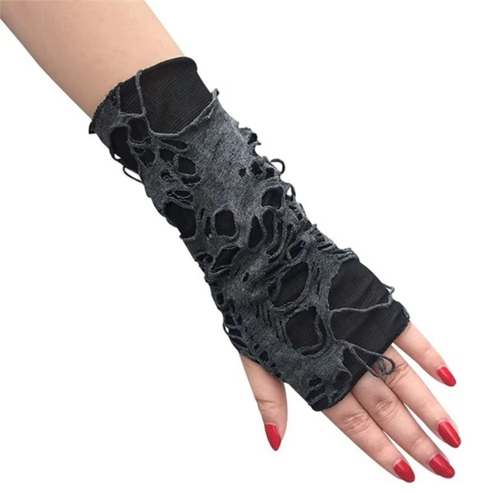 Midnight Edge Gothic Black Gloves Unisex Fingerless Long Club Cosplay Mitts 4