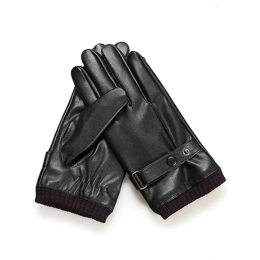 UrbanDrive Black Leather Gloves For Men Thin Winter Touchscreen Driving Style 5