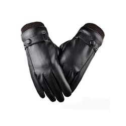 mens winter black pu leather driving gloves touchscreen