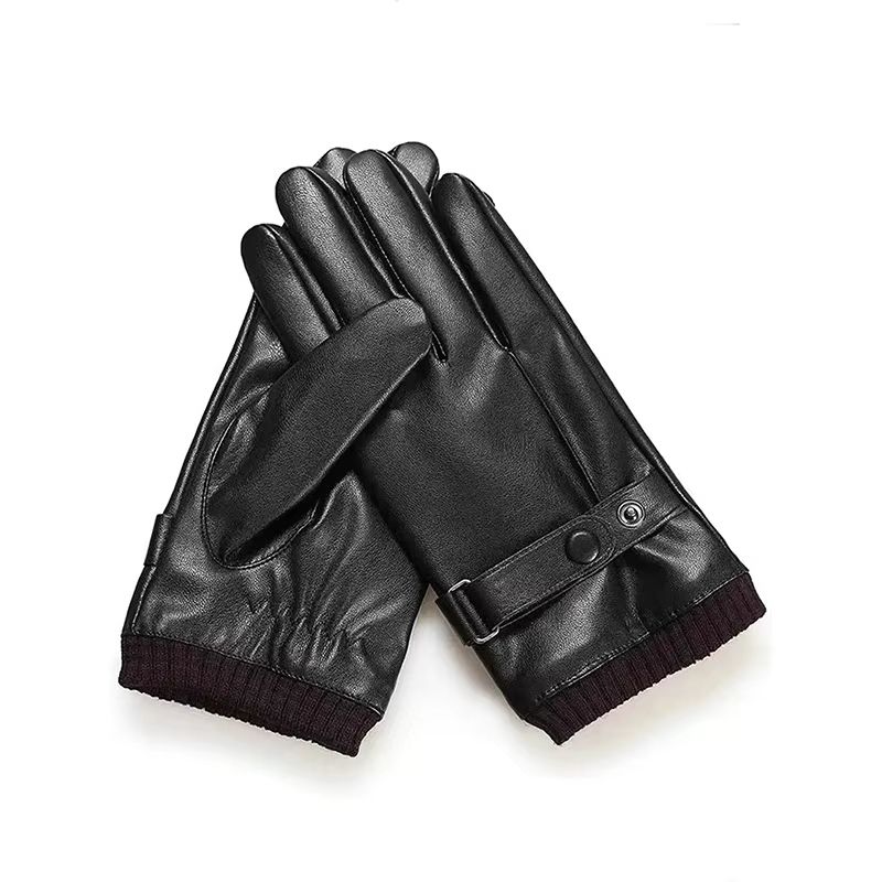 Mens Winter Black Pu Leather Driving Gloves Touchscreen 5
