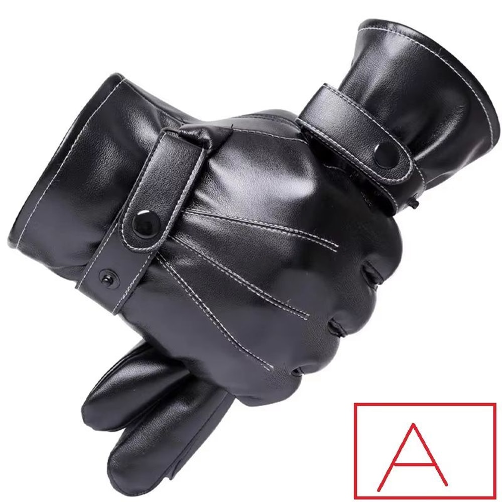 Mens Winter Black Pu Leather Driving Gloves Touchscreen 7