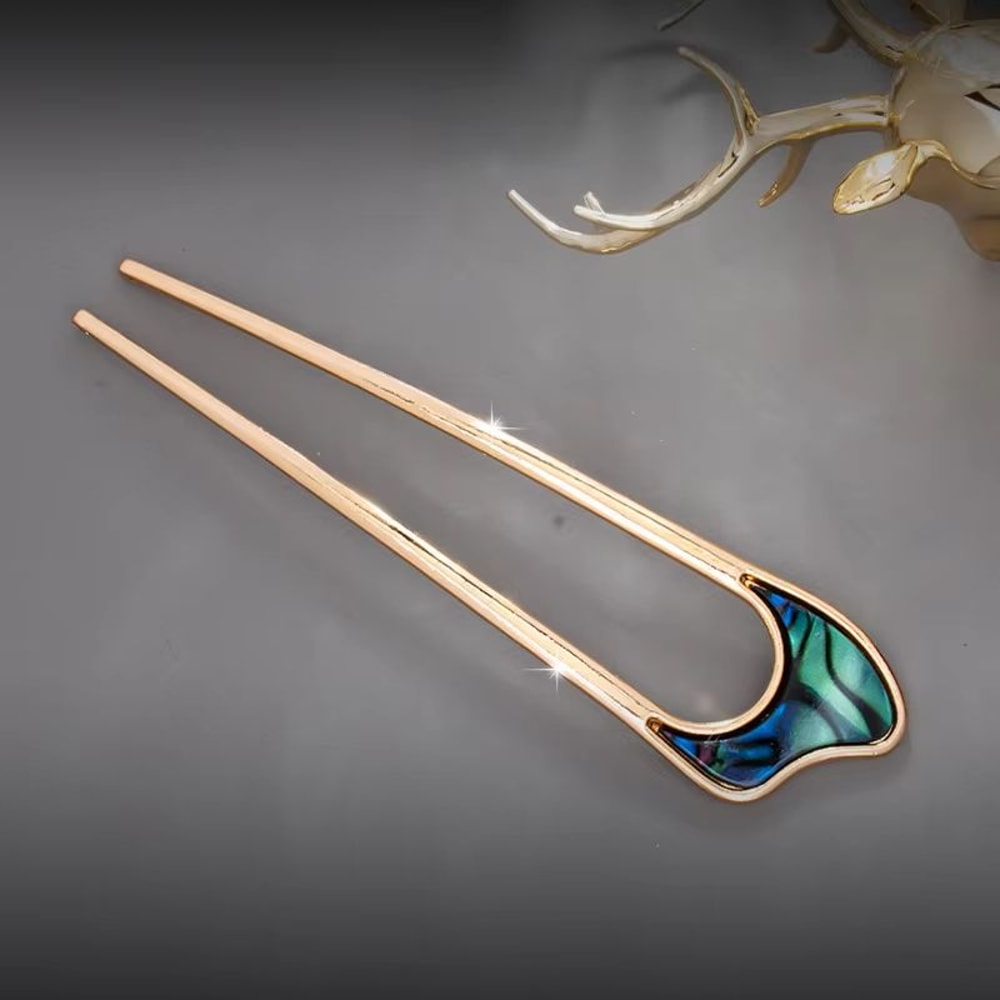 LunaShell Shell Hairpin Silver Gold Enamel U Shape Hair Stick For Women 10