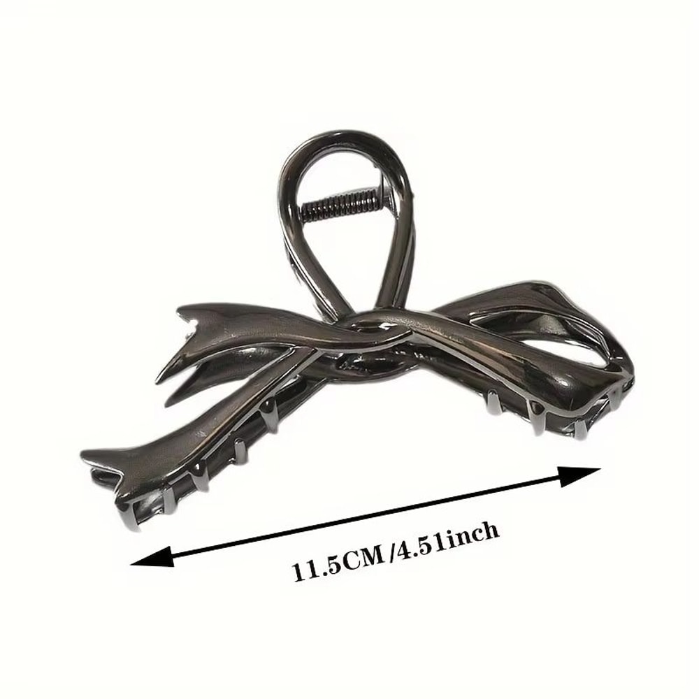 RibbonCharm Bow Hair Claw Vintage Metal Ribbon Clip For Ponytails Updos 1