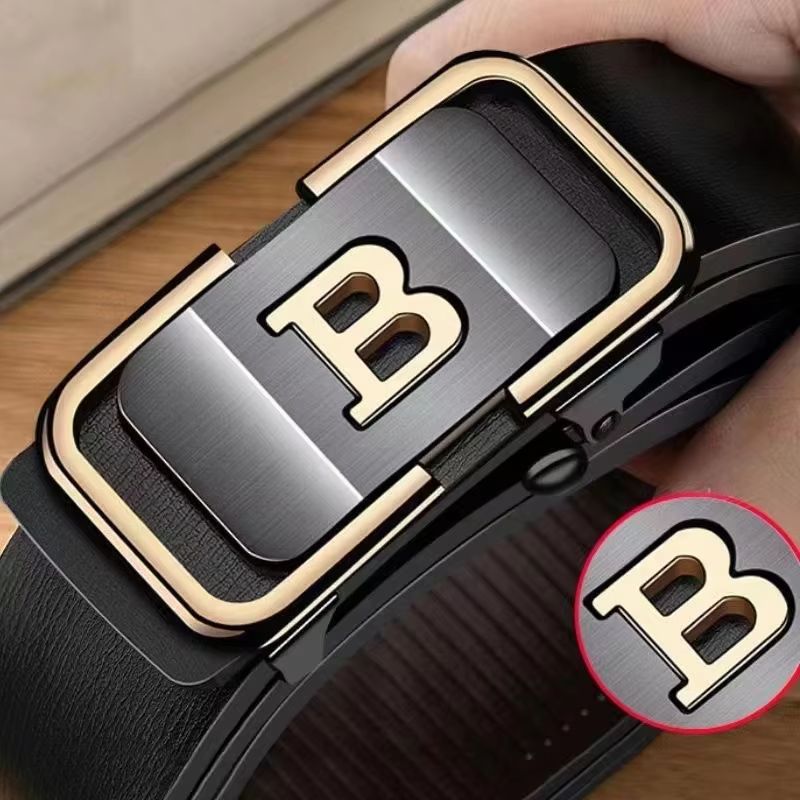 PrimeLetter Mens Automatic Buckle Belt Toothless Business Fashion Belt With Letter Buckle 1