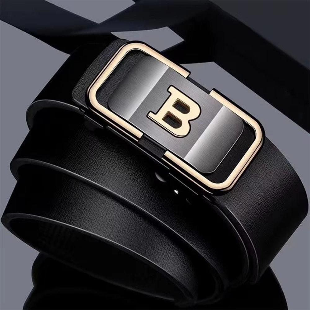 PrimeLetter Mens Automatic Buckle Belt Toothless Business Fashion Belt With Letter Buckle 3