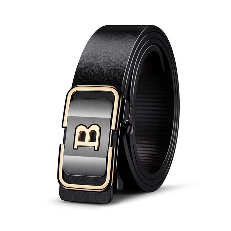 PrimeLetter Mens Automatic Buckle Belt Toothless Business Fashion Belt With Letter Buckle 4