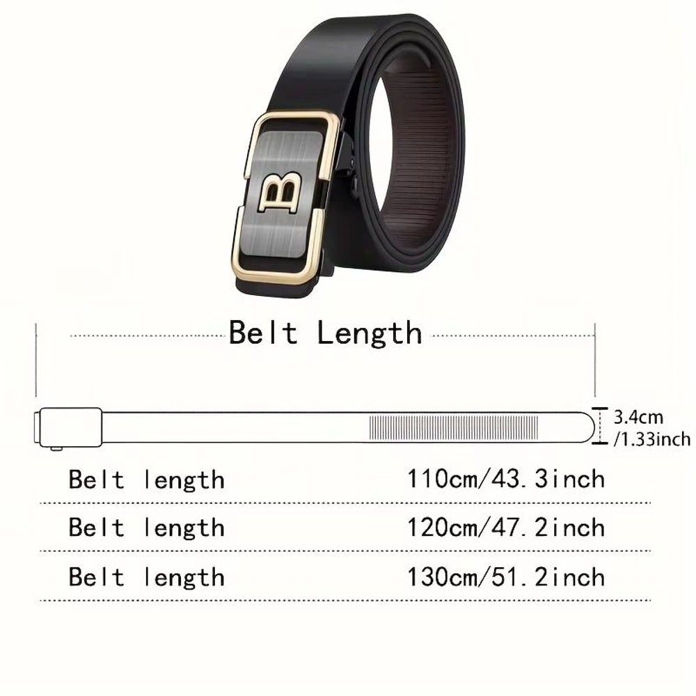 PrimeLetter Mens Automatic Buckle Belt Toothless Business Fashion Belt With Letter Buckle 5