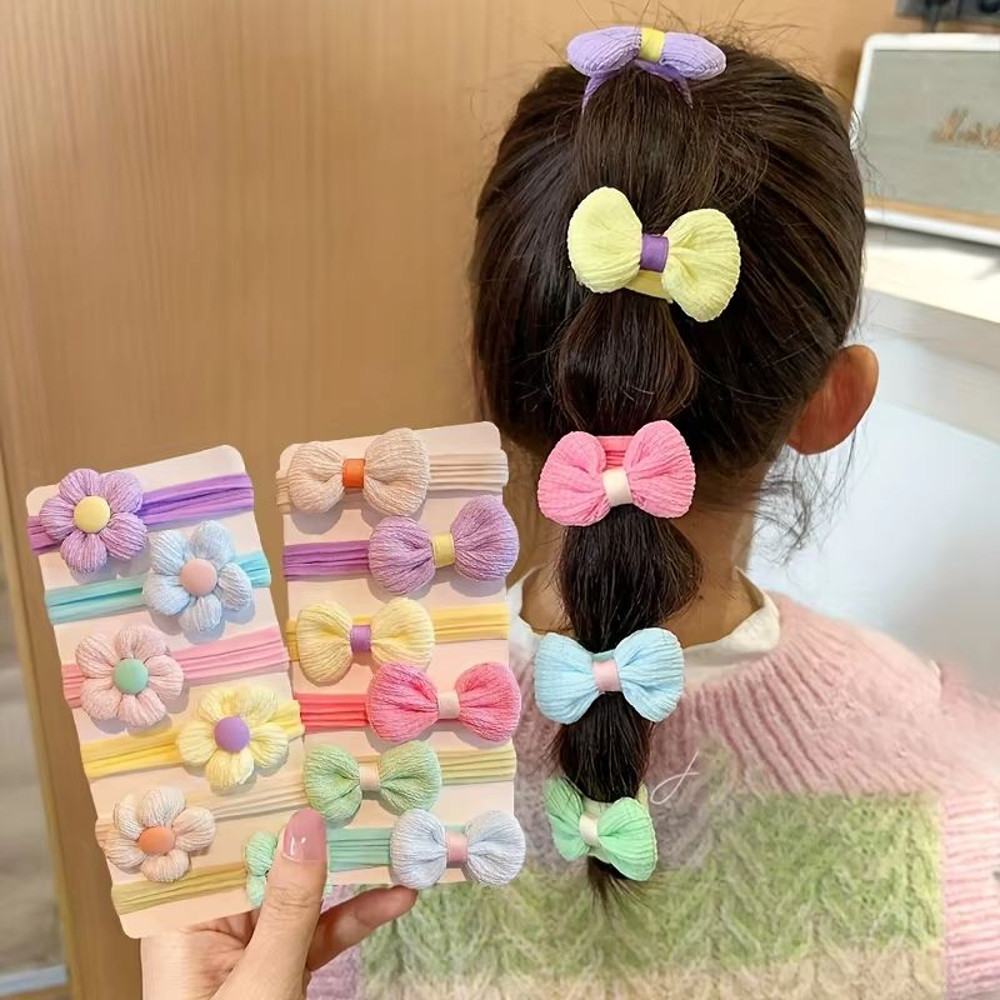 Sweet Blossom Flower Bow Hair Tie Set 12Piece Elastic Hair Bands For Girls Women 1