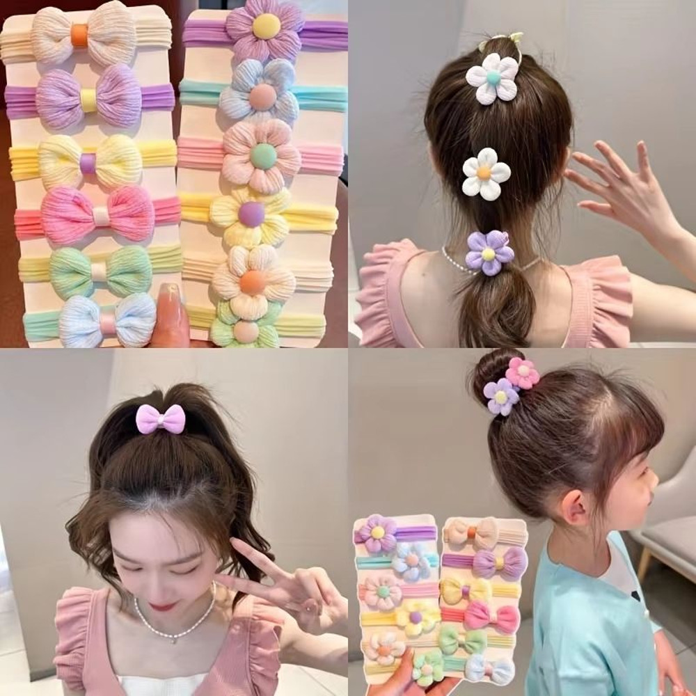 Sweet Blossom Flower Bow Hair Tie Set 12Piece Elastic Hair Bands For Girls Women 3